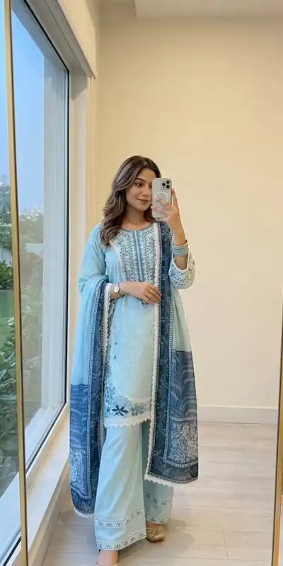 AD 233 Blue in White Satin Rayon Digital Print & Embroidery Work Salwar Suit . Festive Deal ₹2449. Delivery 4-6 Working Days. Shop now. | Jump Suits, Salwar suit, Casual Suits, Creative suits, Designer Suits, Palazzo Suits, Party Wear Suits, Patiala Suits, Straight Suits