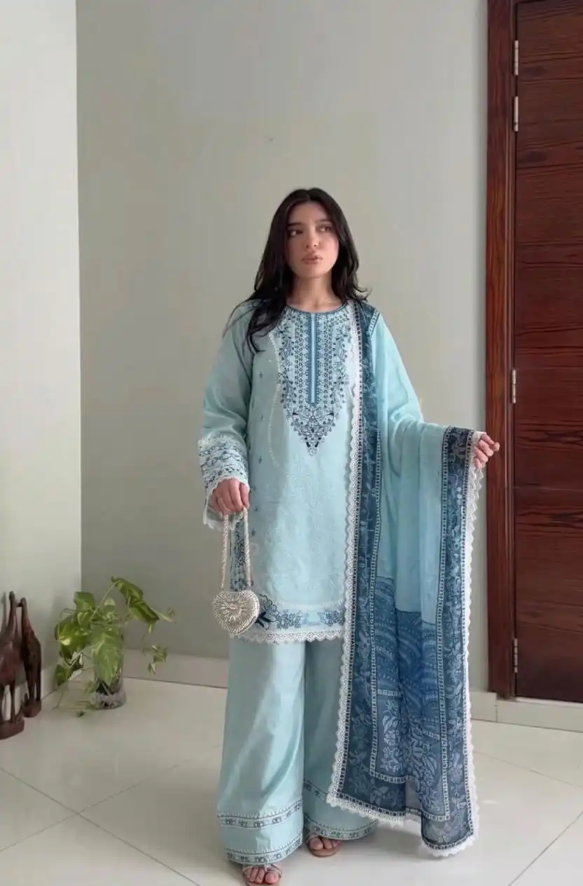 AD 233 Blue in White Satin Rayon Digital Print & Embroidery Work Salwar Suit . Festive Deal ₹2449. Delivery 4-6 Working Days. Shop now. | Jump Suits, Salwar suit, Casual Suits, Creative suits, Designer Suits, Palazzo Suits, Party Wear Suits, Patiala Suits, Straight Suits