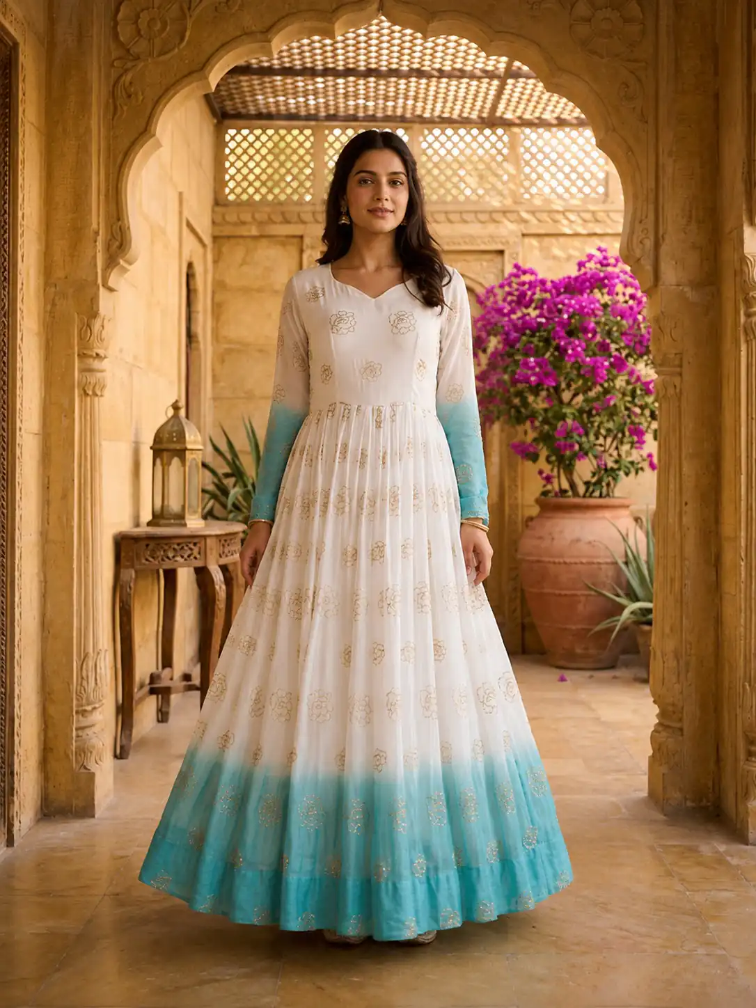KA 1264 Blue Silver Crunchy Gown Perfect for Wedding, Party, Durga Puja, Ganesh Chaturthi, Family Gatherings – n. Festive Deal ₹1819. Delivery 4-6 Worki | Gowns, Bollywood Gowns, Creative Gowns, Designer Gowns, Embroidered Gowns, Party Wear Gowns