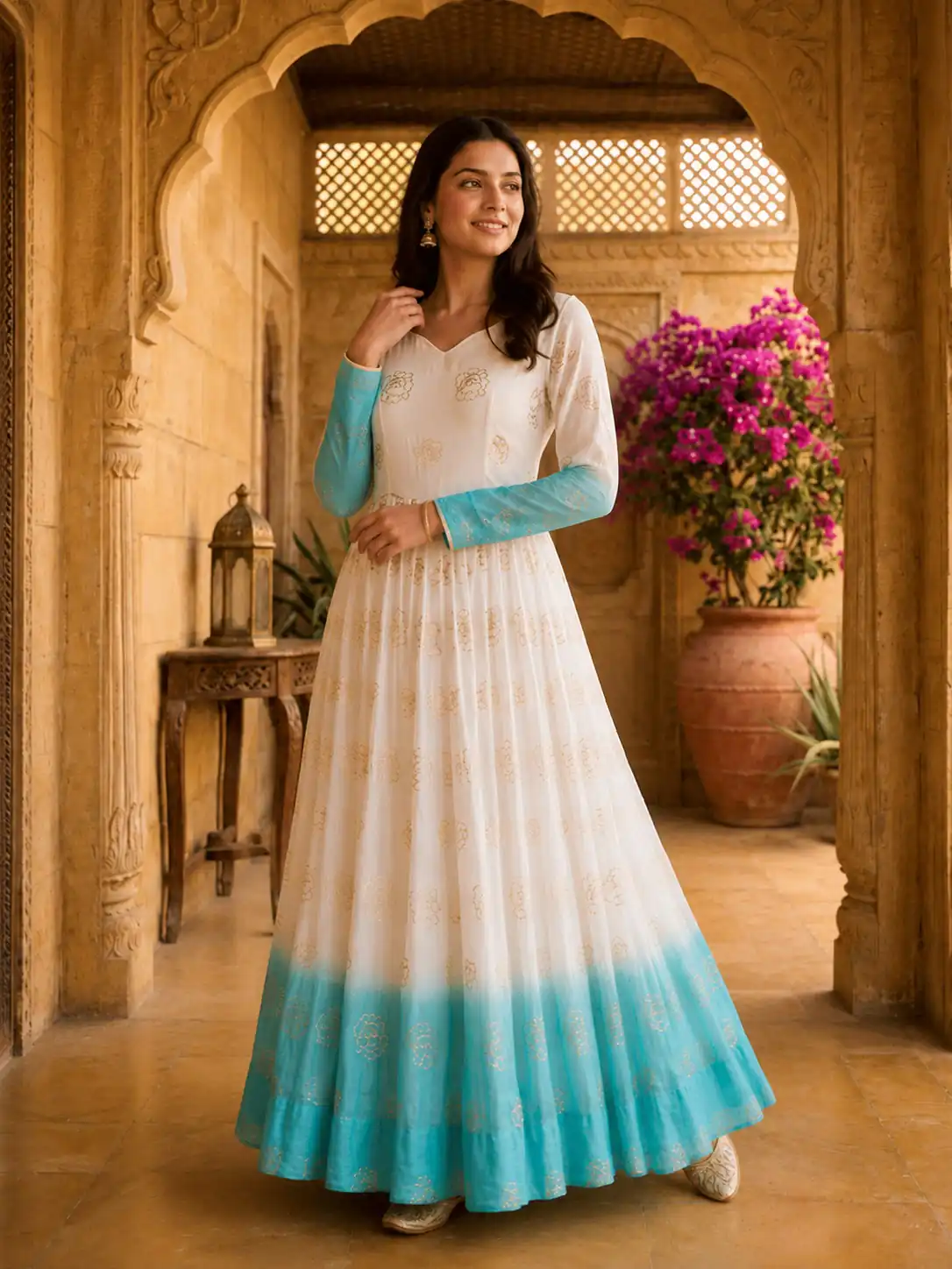 KA 1264 Blue Silver Crunchy Gown Perfect for Wedding, Party, Durga Puja, Ganesh Chaturthi, Family Gatherings – n. Festive Deal ₹1819. Delivery 4-6 Worki | Gowns, Bollywood Gowns, Creative Gowns, Designer Gowns, Embroidered Gowns, Party Wear Gowns