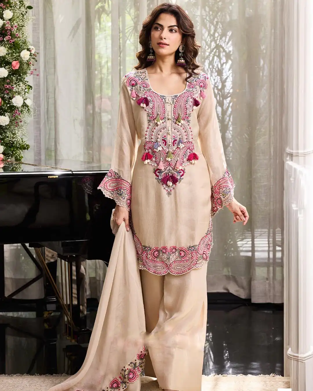 SRK 5348 Cream Color Georgette Mirror Embroidery Work Salwar Suit . Best Price ₹2399. Delivery 4-6 Working Days. Shop now. | Jump Suits, Salwar suit, Casual Suits, Creative suits, Designer Suits, Palazzo Suits, Party Wear Suits, Patiala Suits, Straight Suits