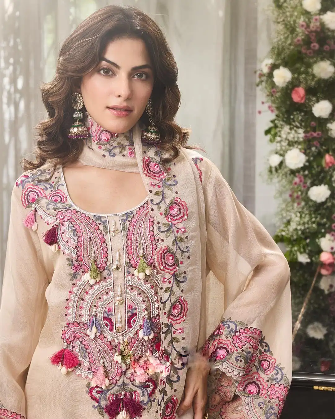 SRK 5348 Cream Color Georgette Mirror Embroidery Work Salwar Suit . Best Price ₹2399. Delivery 4-6 Working Days. Shop now. | Jump Suits, Salwar suit, Casual Suits, Creative suits, Designer Suits, Palazzo Suits, Party Wear Suits, Patiala Suits, Straight Suits