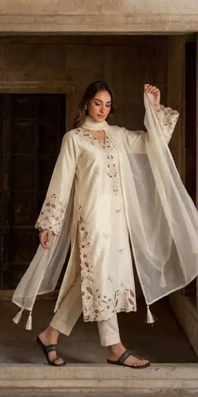 AD 237 Cream Color Roman Silk Salwar Suit with Embroidery Work. Available at ₹2149 only. Delivery 4-6 Working Days. Shop now. | Jump Suits, Salwar suit, Casual Suits, Creative suits, Designer Suits, Palazzo Suits, Party Wear Suits, Patiala Suits, Straight Suits