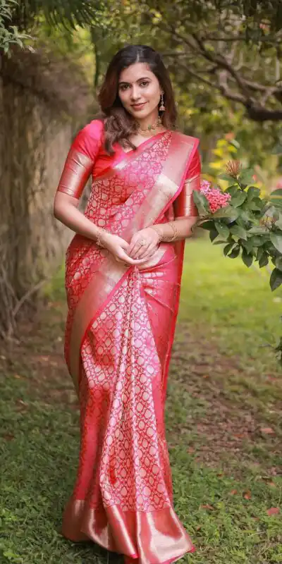 KPR 234 Gajri Soft Lichi Silk Saree with Lace Work & Lace Border. Introductory Price ₹1349. Delivery 4-6 Working Days. Shop now. | Designer Sarees, Modern Digital sarees, Sarees, Bollywood Sarees, Creative Sarees, Embroidered Sarees, Ethnic Saree, Party Wear Sarees