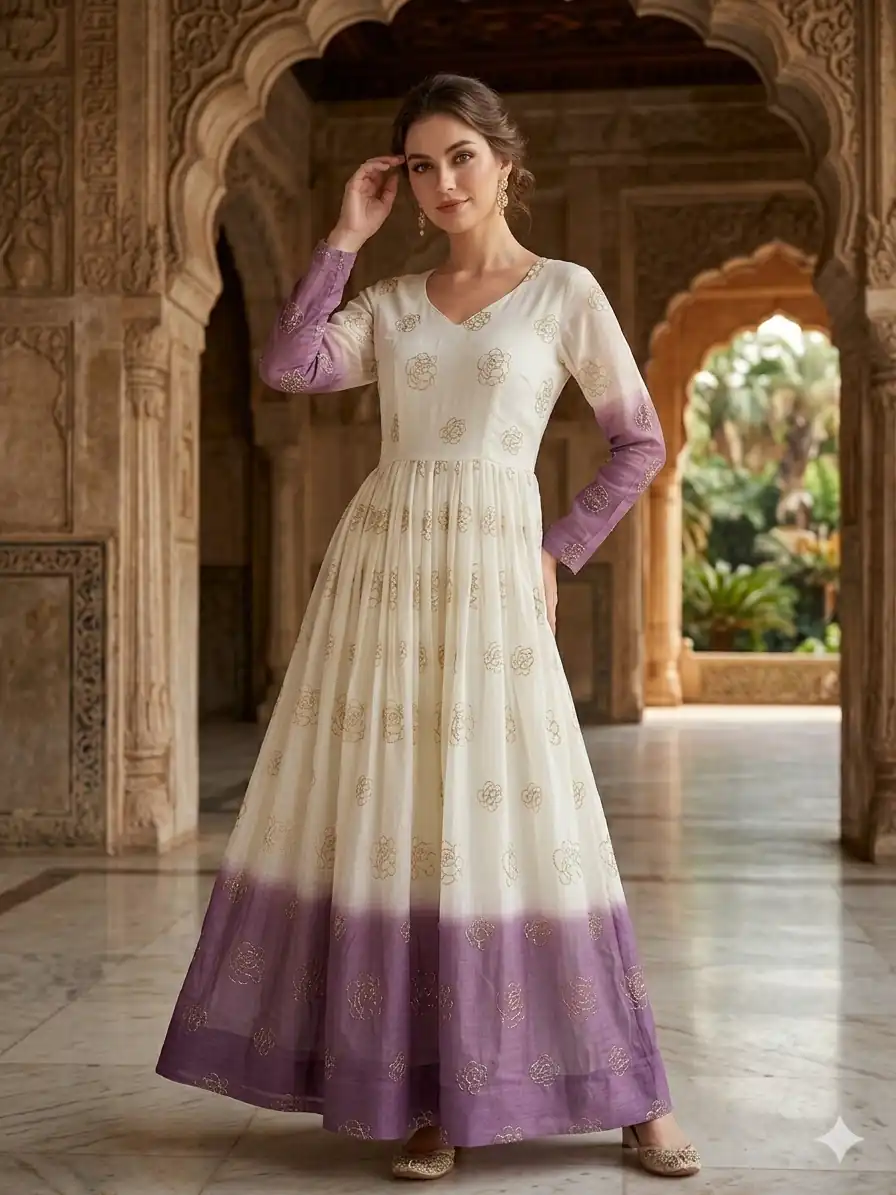 KA 1264 Lavender Silver Crunchy Gown Perfect for Wedding, Party, Durga Puja, Ganesh Chaturthi, Family Gatherings – n. Festive Deal ₹1819. Delivery 4-6 Worki | Gowns, Bollywood Gowns, Creative Gowns, Designer Gowns, Embroidered Gowns, Party Wear Gowns