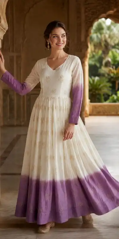 KA 1264 Lavender Silver Crunchy Gown Perfect for Wedding, Party, Durga Puja, Ganesh Chaturthi, Family Gatherings – n. Festive Deal ₹1819. Delivery 4-6 Worki | Gowns, Bollywood Gowns, Creative Gowns, Designer Gowns, Embroidered Gowns, Party Wear Gowns