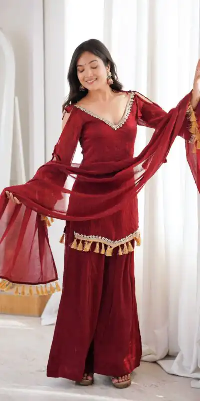 SRK 5357 Maroon Doremon Crush Salwar Suit Perfect for Wedding, Party, Traditional Day, Baisakhi, Karwa Chauth – . Exclusive Offer ₹2099. Delive | Jump Suits, Salwar suit, Casual Suits, Creative suits, Designer Suits, Palazzo Suits, Party Wear Suits, Patiala Suits, Straight Suits