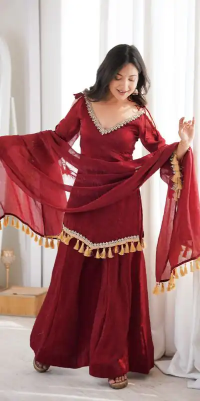 SRK 5357 Maroon Doremon Crush Salwar Suit Perfect for Wedding, Party, Traditional Day, Baisakhi, Karwa Chauth – . Exclusive Offer ₹2099. Delive | Jump Suits, Salwar suit, Casual Suits, Creative suits, Designer Suits, Palazzo Suits, Party Wear Suits, Patiala Suits, Straight Suits