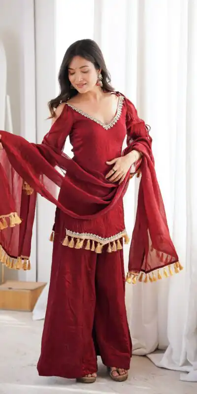 SRK 5357 Maroon Doremon Crush Salwar Suit Perfect for Wedding, Party, Traditional Day, Baisakhi, Karwa Chauth – . Exclusive Offer ₹2099. Delive | Jump Suits, Salwar suit, Casual Suits, Creative suits, Designer Suits, Palazzo Suits, Party Wear Suits, Patiala Suits, Straight Suits