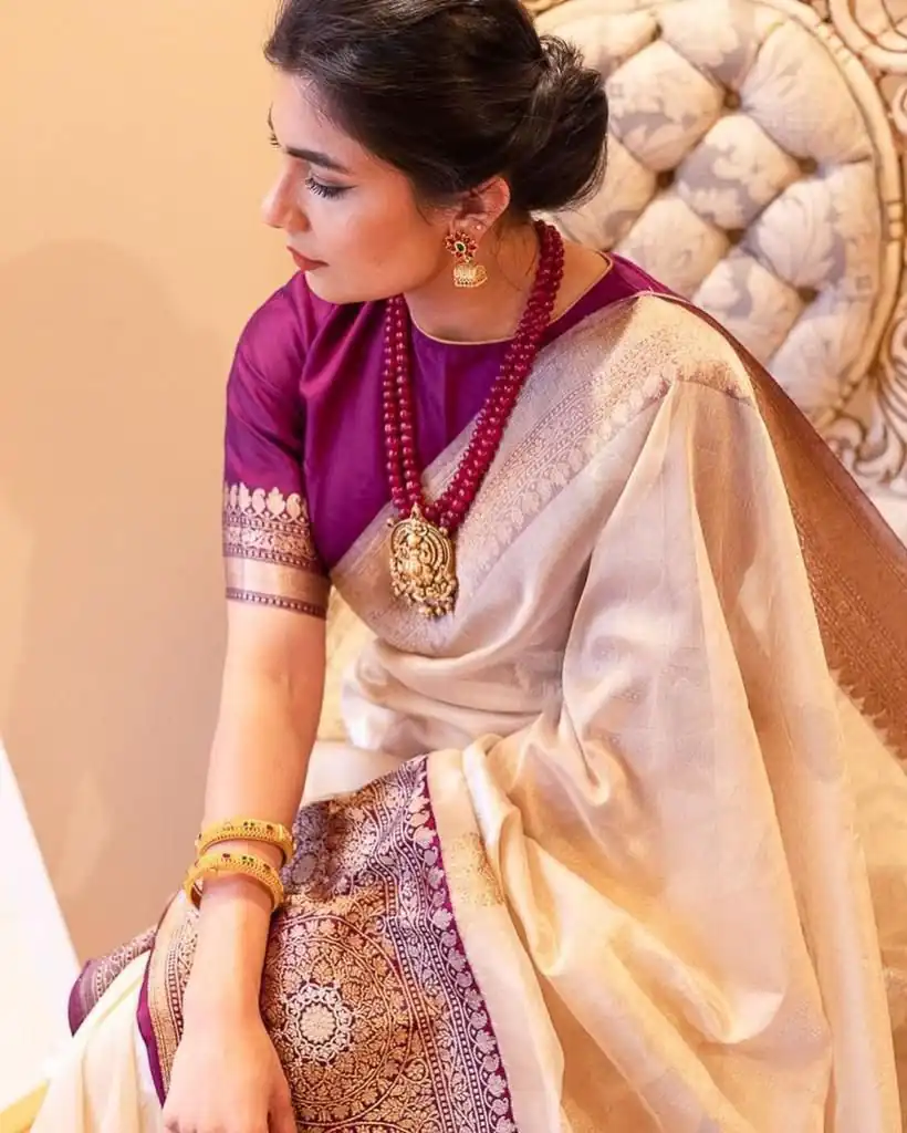 KPR 284 Off White Soft Lichi Silk Saree with Lace Work & Lace Border. Introductory Price ₹1549. Delivery 4-6 Working Days. Shop now. | Designer Sarees, Modern Digital sarees, Sarees, Bollywood Sarees, Creative Sarees, Embroidered Sarees, Ethnic Saree, Party Wear Sarees
