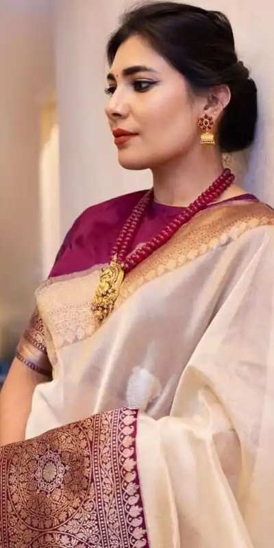 KPR 284 Off White Soft Lichi Silk Saree with Lace Work & Lace Border. Introductory Price ₹1549. Delivery 4-6 Working Days. Shop now. | Designer Sarees, Modern Digital sarees, Sarees, Bollywood Sarees, Creative Sarees, Embroidered Sarees, Ethnic Saree, Party Wear Sarees