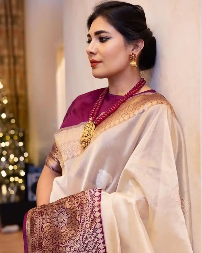 KPR 284 Off White Soft Lichi Silk Saree with Lace Work & Lace Border. Introductory Price ₹1549. Delivery 4-6 Working Days. Shop now. | Designer Sarees, Modern Digital sarees, Sarees, Bollywood Sarees, Creative Sarees, Embroidered Sarees, Ethnic Saree, Party Wear Sarees