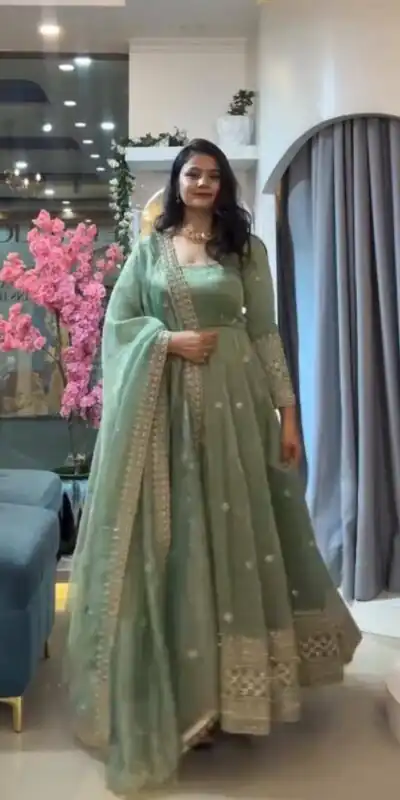 ZB 5069 Pista Gold Crazy Gown Perfect for Wedding, Party, Mehendi, Anniversary, Onam – . Grab it for ₹2099. Delivery 4-6 Working Days. Shop now. | Gowns, Bollywood Gowns, Creative Gowns, Designer Gowns, Embroidered Gowns, Party Wear Gowns