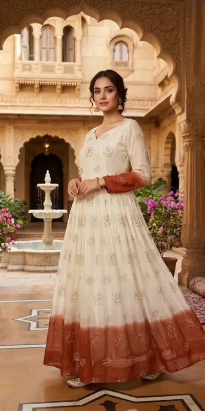 KA 1264 Rust Silver Crunchy Gown Perfect for Wedding, Party, Durga Puja, Ganesh Chaturthi, Family Gatherings – n. Festive Deal ₹1819. Delivery 4-6 Worki | Gowns, Bollywood Gowns, Creative Gowns, Designer Gowns, Embroidered Gowns, Party Wear Gowns