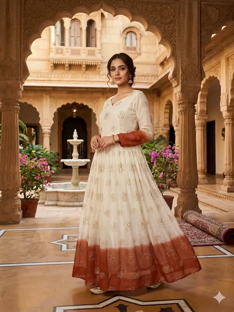 KA 1264 Rust Silver Crunchy Gown Perfect for Wedding, Party, Durga Puja, Ganesh Chaturthi, Family Gatherings – n. Festive Deal ₹1819. Delivery 4-6 Worki | Gowns, Bollywood Gowns, Creative Gowns, Designer Gowns, Embroidered Gowns, Party Wear Gowns
