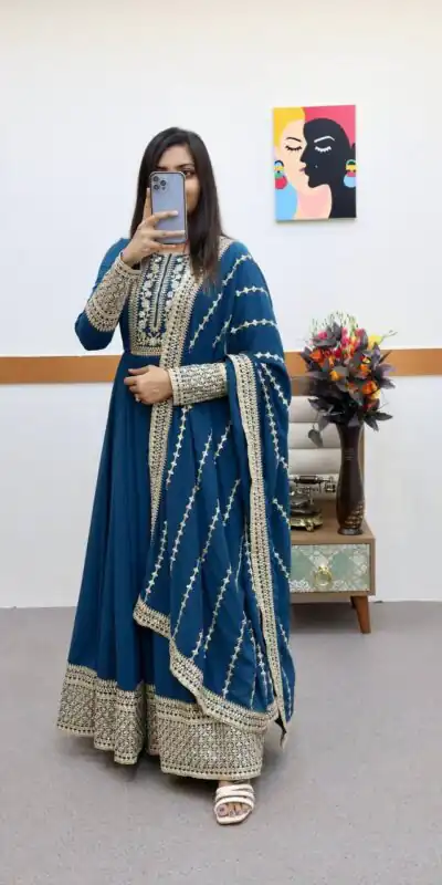 ZC 8957 Gown Perfect for Wedding, Party, Lohri, Haldi, Ethnic Day – . Available at ₹999 only. Delivery 4-6 Working Days. Shop now. | Gowns, Bollywood Gowns, Creative Gowns, Designer Gowns, Embroidered Gowns, Party Wear Gowns