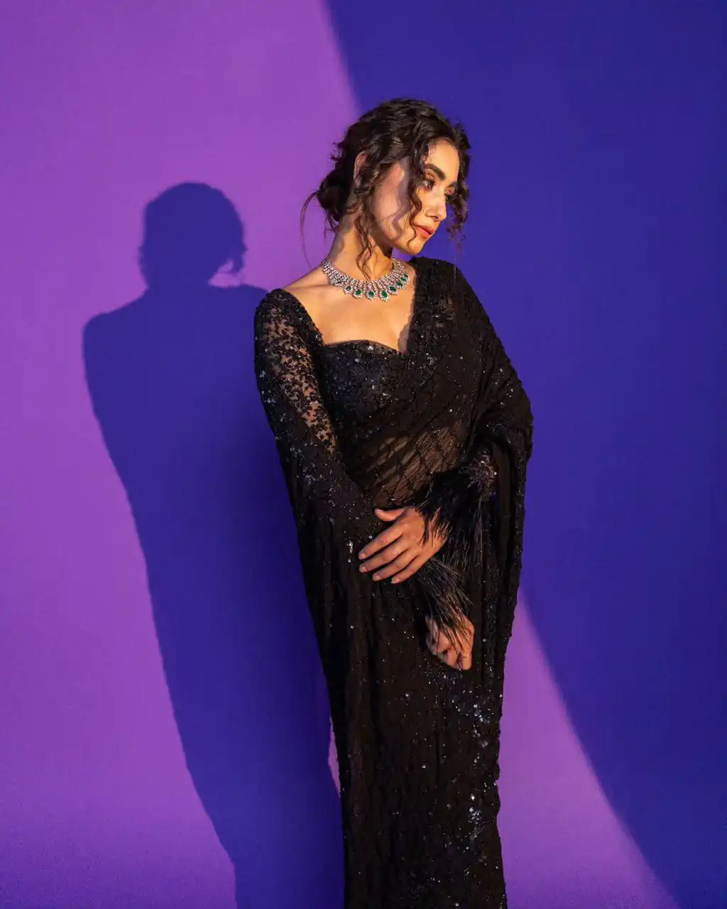 NC 5295 Black Soft Net Saree with Sequins Work & Embroidery Work. Available at ₹1749 only. Delivery 4-6 Working Days. Shop now. | Designer Sarees, Modern Digital sarees, Sarees, Bollywood Sarees, Creative Sarees, Embroidered Sarees, Ethnic Saree, Party Wear Sarees