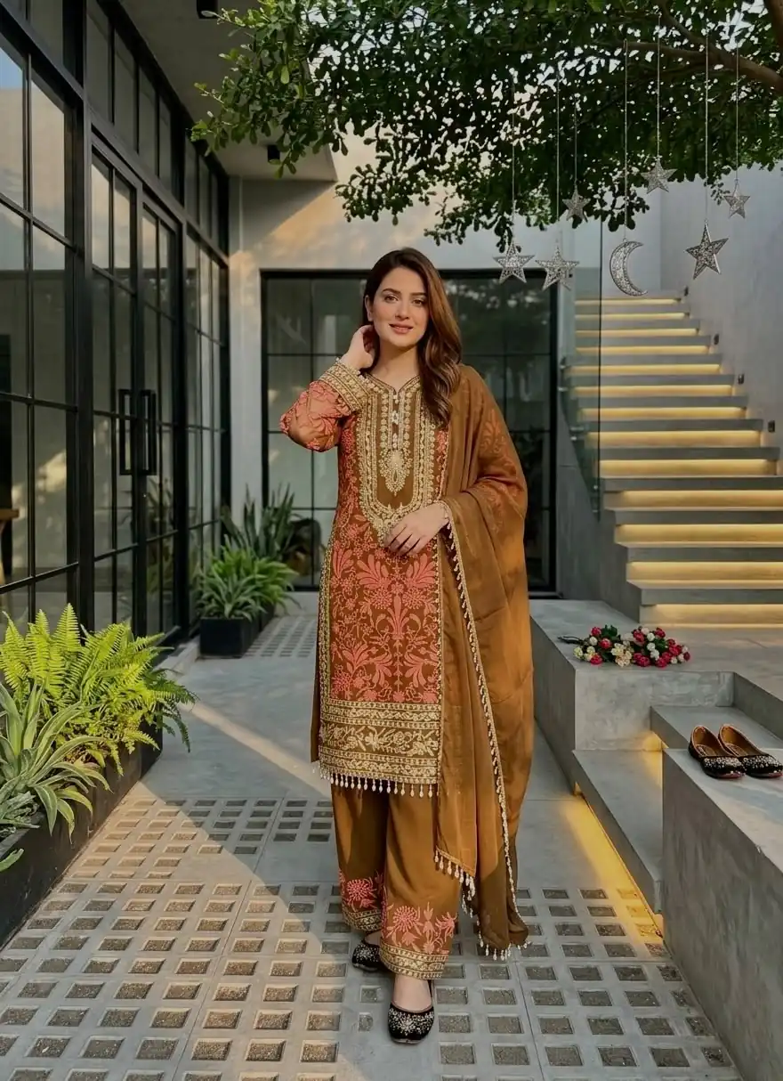 KF 1729 Brown Diamond Georgette Salwar Suit with Sequins Work & Embroidery Work. Introductory Price ₹2399. Delivery 4-6 Working Days. Shop now. | Jump Suits, Salwar suit, Casual Suits, Creative suits, Designer Suits, Palazzo Suits, Party Wear Suits, Patiala Suits, Straight Suits