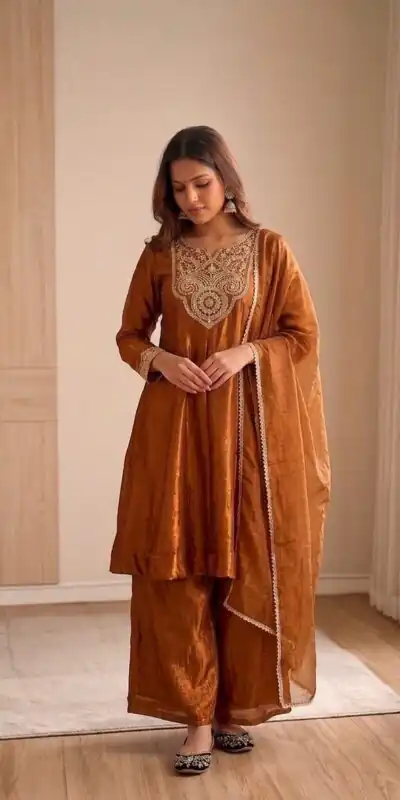 KF 1727 Brown Fandy Silk Salwar Suit Perfect for Wedding, Party, Family Gatherings, Onam, Engagement – . Affordable Price ₹1849. Delivery 4-6 Working Da | Jump Suits, Salwar suit, Casual Suits, Creative suits, Designer Suits, Palazzo Suits, Party Wear Suits, Patiala Suits, Straight Suits