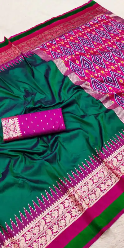MB 261 Green | Purple Soft Crafted Saree with Moti Work & Zari Work. Now at just ₹1999. Delivery 4-6 Working Days. Shop now. | Designer Sarees, Modern Digital sarees, Sarees, Bollywood Sarees, Creative Sarees, Embroidered Sarees, Ethnic Saree, Party Wear Sarees