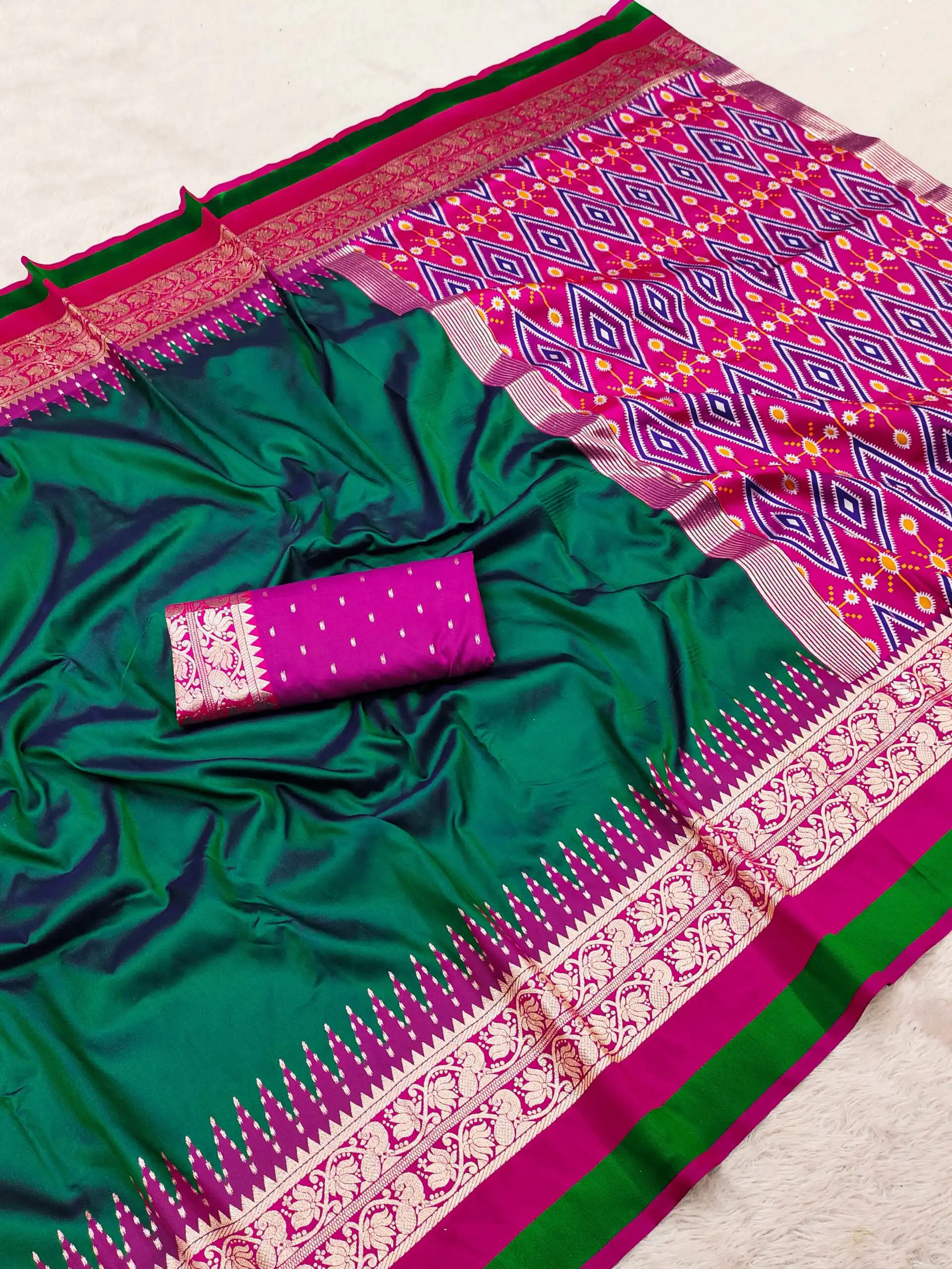 MB 261 Green | Purple Soft Crafted Saree with Moti Work & Zari Work. Now at just ₹1999. Delivery 4-6 Working Days. Shop now. | Designer Sarees, Modern Digital sarees, Sarees, Bollywood Sarees, Creative Sarees, Embroidered Sarees, Ethnic Saree, Party Wear Sarees
