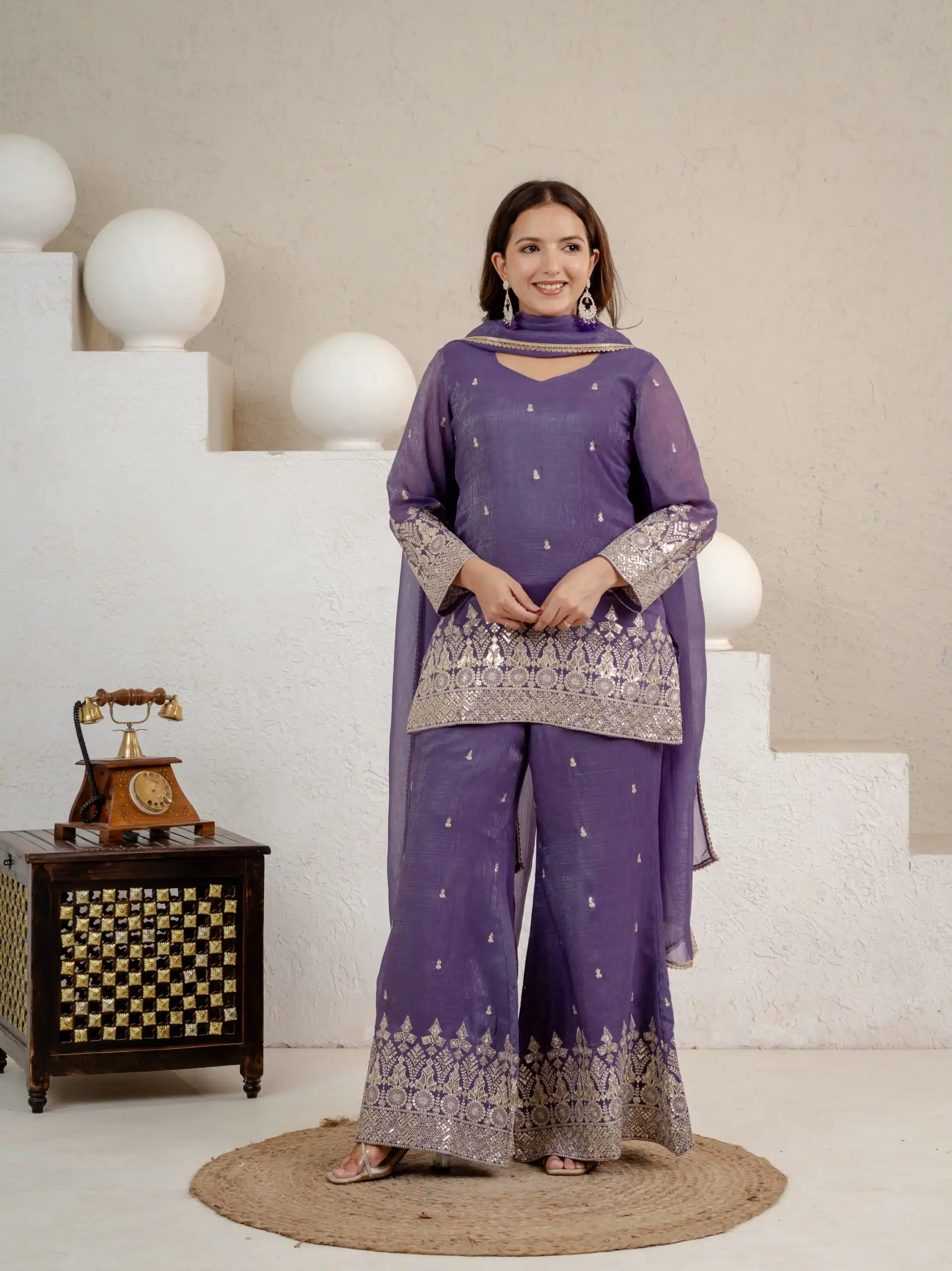 MD 3103 Lavender Crunchy Silk Salwar Suit with Embroidery Work & Sequins Work. Exclusive Offer ₹2399. Delivery 4-6 Working Days. Shop now. | Jump Suits, Salwar suit, Casual Suits, Creative suits, Designer Suits, Palazzo Suits, Party Wear Suits, Patiala Suits, Straight Suits