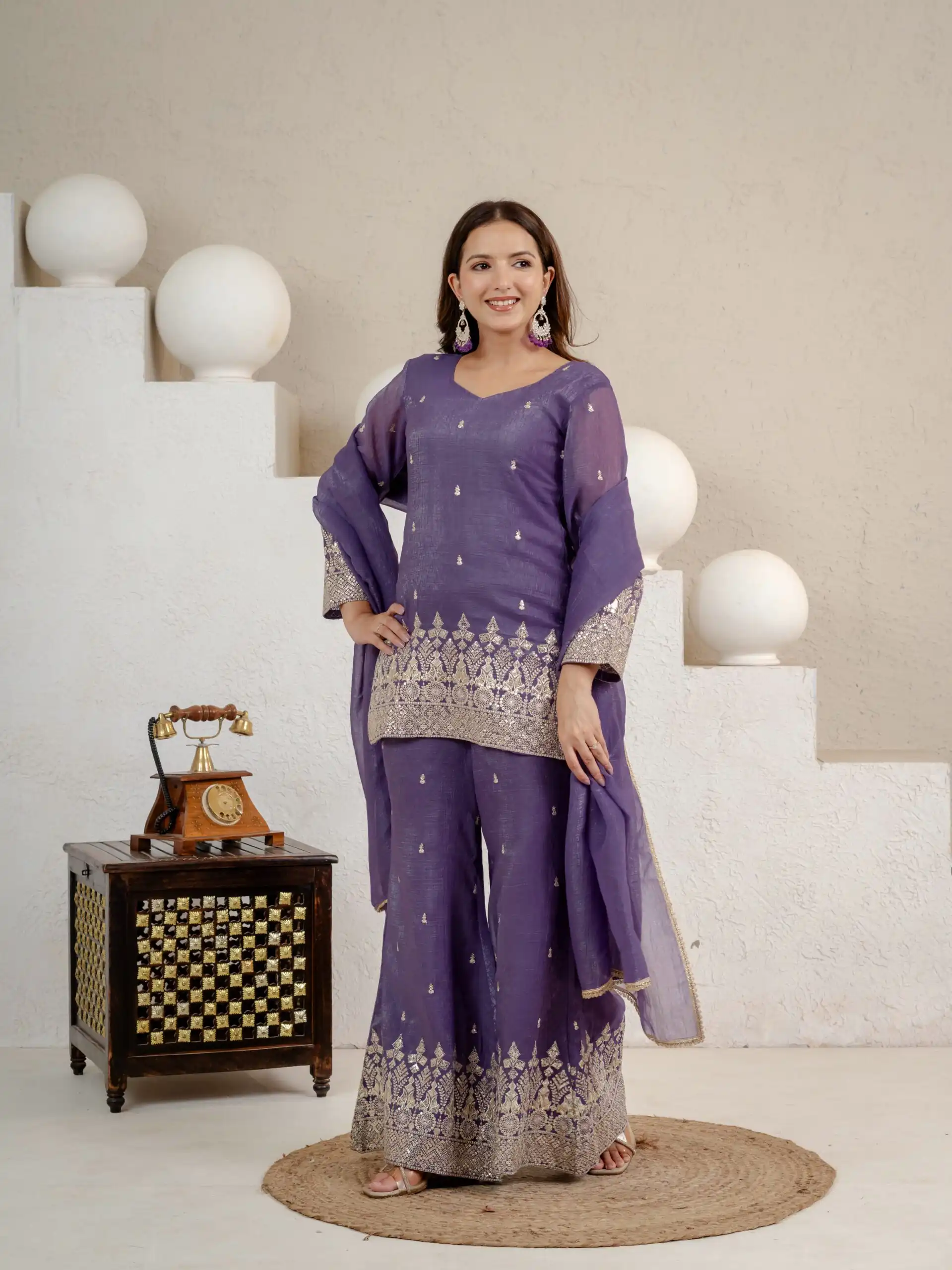 MD 3103 Lavender Crunchy Silk Salwar Suit with Embroidery Work & Sequins Work. Exclusive Offer ₹2399. Delivery 4-6 Working Days. Shop now. | Jump Suits, Salwar suit, Casual Suits, Creative suits, Designer Suits, Palazzo Suits, Party Wear Suits, Patiala Suits, Straight Suits