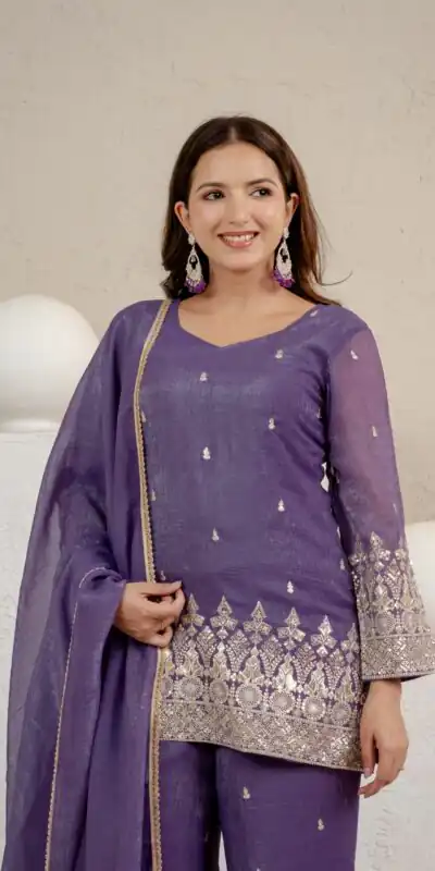MD 3103 Lavender Crunchy Silk Salwar Suit with Embroidery Work & Sequins Work. Exclusive Offer ₹2399. Delivery 4-6 Working Days. Shop now. | Jump Suits, Salwar suit, Casual Suits, Creative suits, Designer Suits, Palazzo Suits, Party Wear Suits, Patiala Suits, Straight Suits