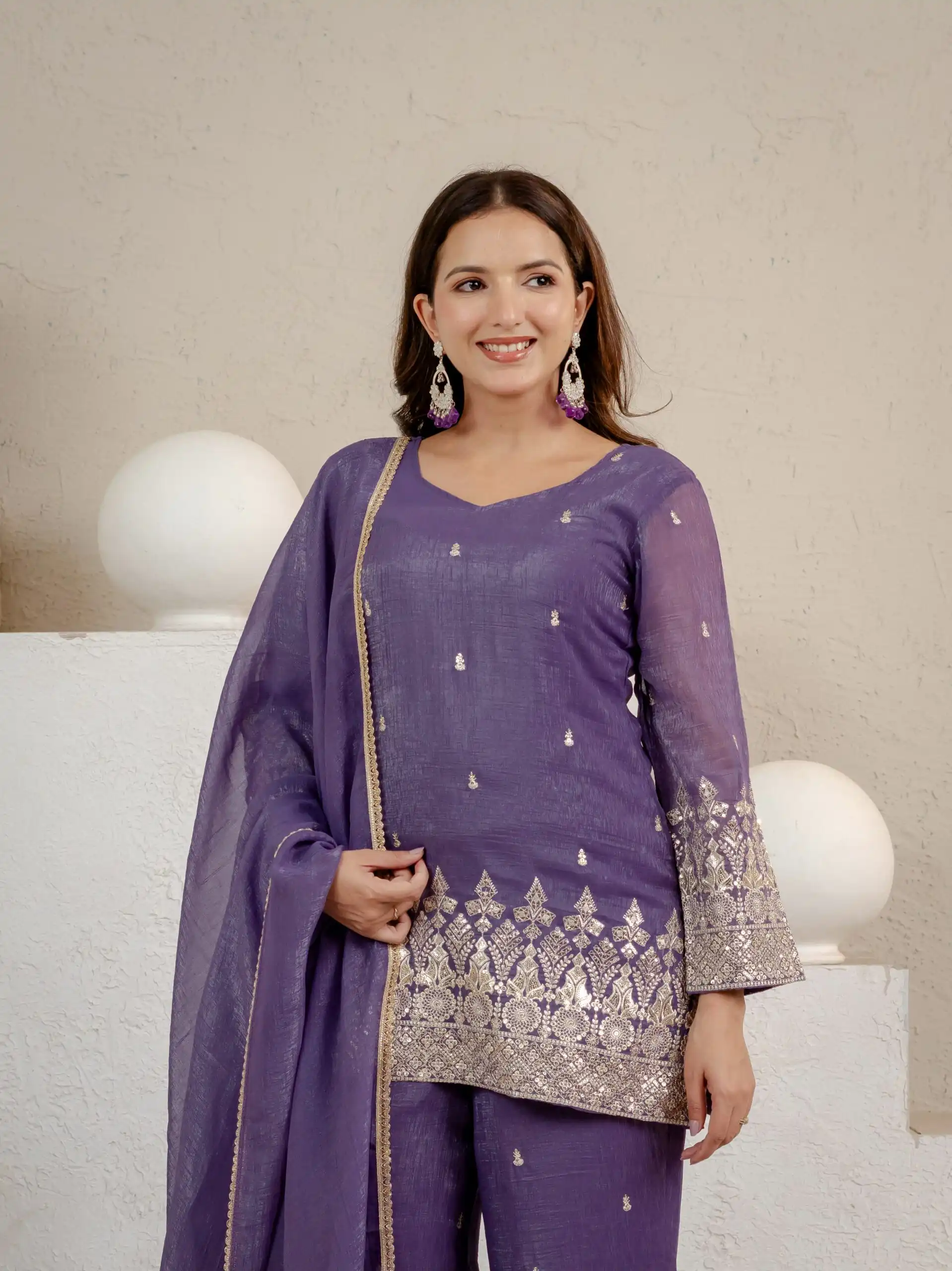 MD 3103 Lavender Crunchy Silk Salwar Suit with Embroidery Work & Sequins Work. Exclusive Offer ₹2399. Delivery 4-6 Working Days. Shop now. | Jump Suits, Salwar suit, Casual Suits, Creative suits, Designer Suits, Palazzo Suits, Party Wear Suits, Patiala Suits, Straight Suits