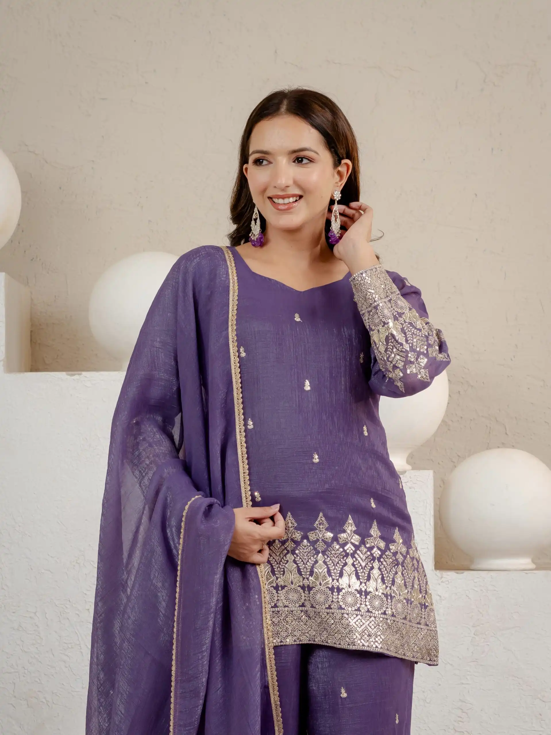 MD 3103 Lavender Crunchy Silk Salwar Suit with Embroidery Work & Sequins Work. Exclusive Offer ₹2399. Delivery 4-6 Working Days. Shop now. | Jump Suits, Salwar suit, Casual Suits, Creative suits, Designer Suits, Palazzo Suits, Party Wear Suits, Patiala Suits, Straight Suits