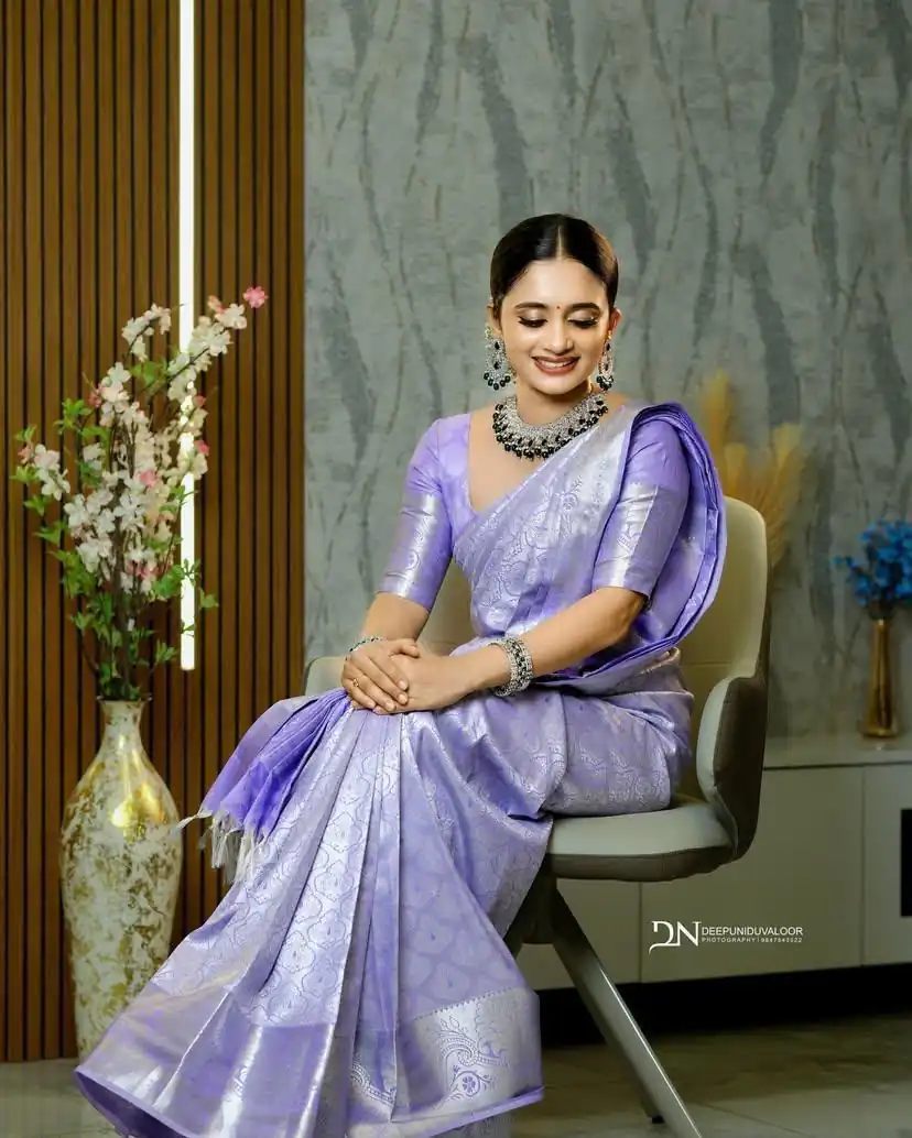 KPR 259 Lavender Soft Lichi Silk Saree with Lace Work & Lace Border. Introductory Price ₹1349. Delivery 4-6 Working Days. Shop now. | Designer Sarees, Modern Digital sarees, Sarees, Bollywood Sarees, Creative Sarees, Embroidered Sarees, Ethnic Saree, Party Wear Sarees