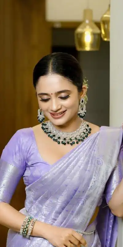 KPR 259 Lavender Soft Lichi Silk Saree with Lace Work & Lace Border. Introductory Price ₹1349. Delivery 4-6 Working Days. Shop now. | Designer Sarees, Modern Digital sarees, Sarees, Bollywood Sarees, Creative Sarees, Embroidered Sarees, Ethnic Saree, Party Wear Sarees