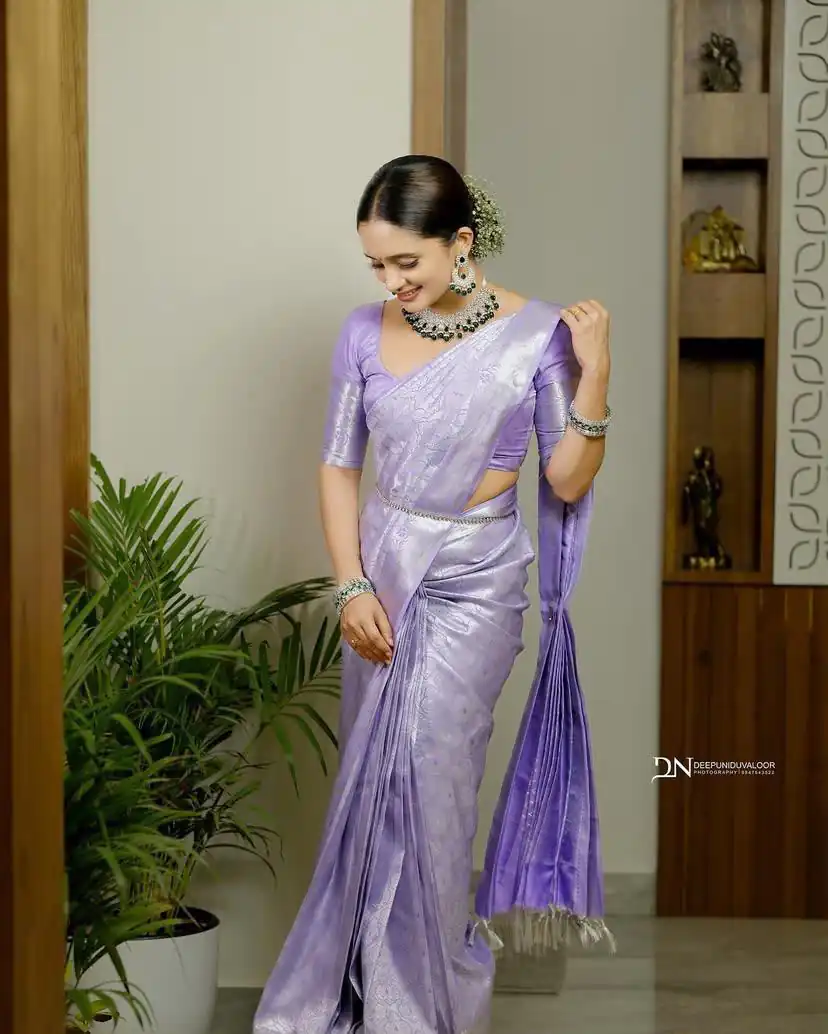KPR 259 Lavender Soft Lichi Silk Saree with Lace Work & Lace Border. Introductory Price ₹1349. Delivery 4-6 Working Days. Shop now. | Designer Sarees, Modern Digital sarees, Sarees, Bollywood Sarees, Creative Sarees, Embroidered Sarees, Ethnic Saree, Party Wear Sarees