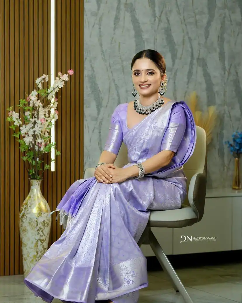 KPR 259 Lavender Soft Lichi Silk Saree with Lace Work & Lace Border. Introductory Price ₹1349. Delivery 4-6 Working Days. Shop now. | Designer Sarees, Modern Digital sarees, Sarees, Bollywood Sarees, Creative Sarees, Embroidered Sarees, Ethnic Saree, Party Wear Sarees