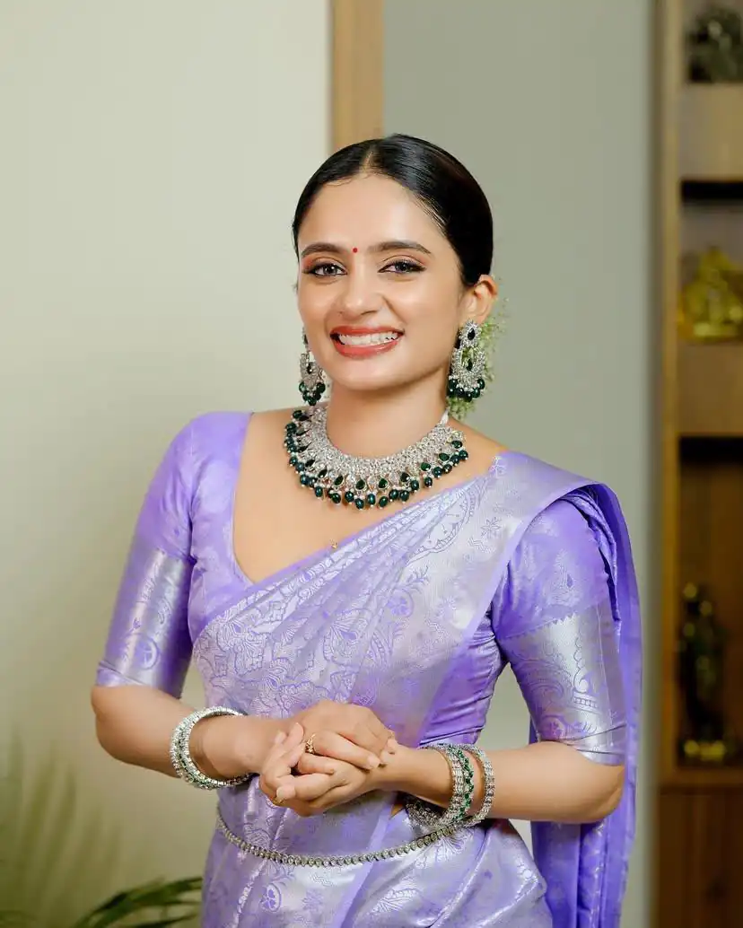 KPR 259 Lavender Soft Lichi Silk Saree with Lace Work & Lace Border. Introductory Price ₹1349. Delivery 4-6 Working Days. Shop now. | Designer Sarees, Modern Digital sarees, Sarees, Bollywood Sarees, Creative Sarees, Embroidered Sarees, Ethnic Saree, Party Wear Sarees