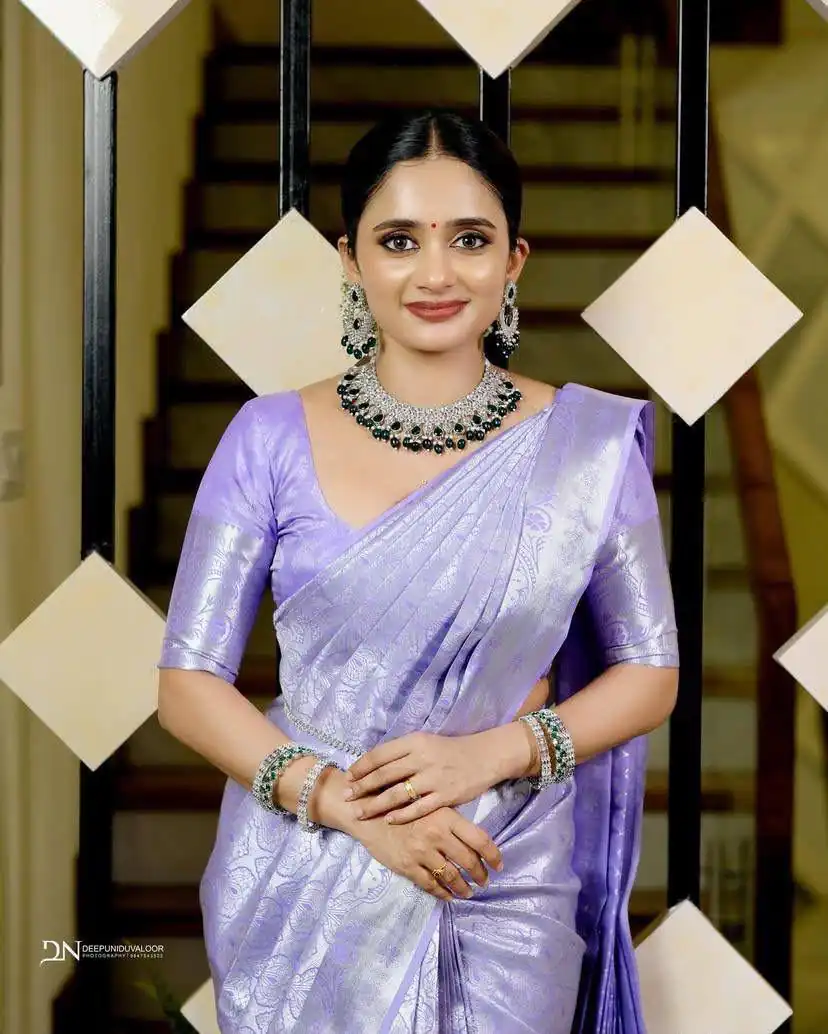 KPR 259 Lavender Soft Lichi Silk Saree with Lace Work & Lace Border. Introductory Price ₹1349. Delivery 4-6 Working Days. Shop now. | Designer Sarees, Modern Digital sarees, Sarees, Bollywood Sarees, Creative Sarees, Embroidered Sarees, Ethnic Saree, Party Wear Sarees