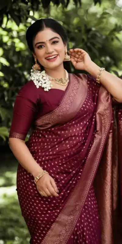 KPR 265 Maroon Soft Lichi Silk Saree with Lace Work & Lace Border. Introductory Price ₹1349. Delivery 4-6 Working Days. Shop now. | Designer Sarees, Modern Digital sarees, Sarees, Bollywood Sarees, Creative Sarees, Embroidered Sarees, Ethnic Saree, Party Wear Sarees