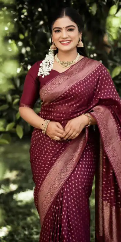 KPR 265 Maroon Soft Lichi Silk Saree with Lace Work & Lace Border. Introductory Price ₹1349. Delivery 4-6 Working Days. Shop now. | Designer Sarees, Modern Digital sarees, Sarees, Bollywood Sarees, Creative Sarees, Embroidered Sarees, Ethnic Saree, Party Wear Sarees