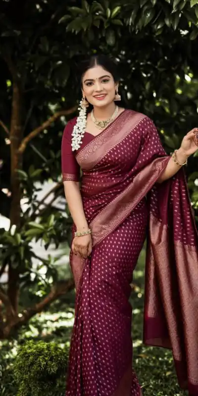 KPR 265 Maroon Soft Lichi Silk Saree with Lace Work & Lace Border. Introductory Price ₹1349. Delivery 4-6 Working Days. Shop now. | Designer Sarees, Modern Digital sarees, Sarees, Bollywood Sarees, Creative Sarees, Embroidered Sarees, Ethnic Saree, Party Wear Sarees