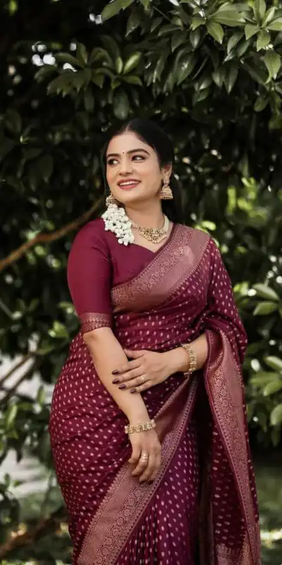 KPR 265 Maroon Soft Lichi Silk Saree with Lace Work & Lace Border. Introductory Price ₹1349. Delivery 4-6 Working Days. Shop now. | Designer Sarees, Modern Digital sarees, Sarees, Bollywood Sarees, Creative Sarees, Embroidered Sarees, Ethnic Saree, Party Wear Sarees