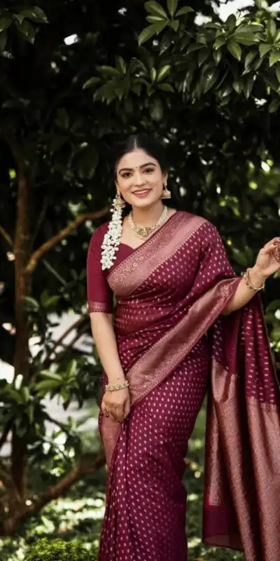KPR 265 Maroon Soft Lichi Silk Saree with Lace Work & Lace Border. Introductory Price ₹1349. Delivery 4-6 Working Days. Shop now. | Designer Sarees, Modern Digital sarees, Sarees, Bollywood Sarees, Creative Sarees, Embroidered Sarees, Ethnic Saree, Party Wear Sarees