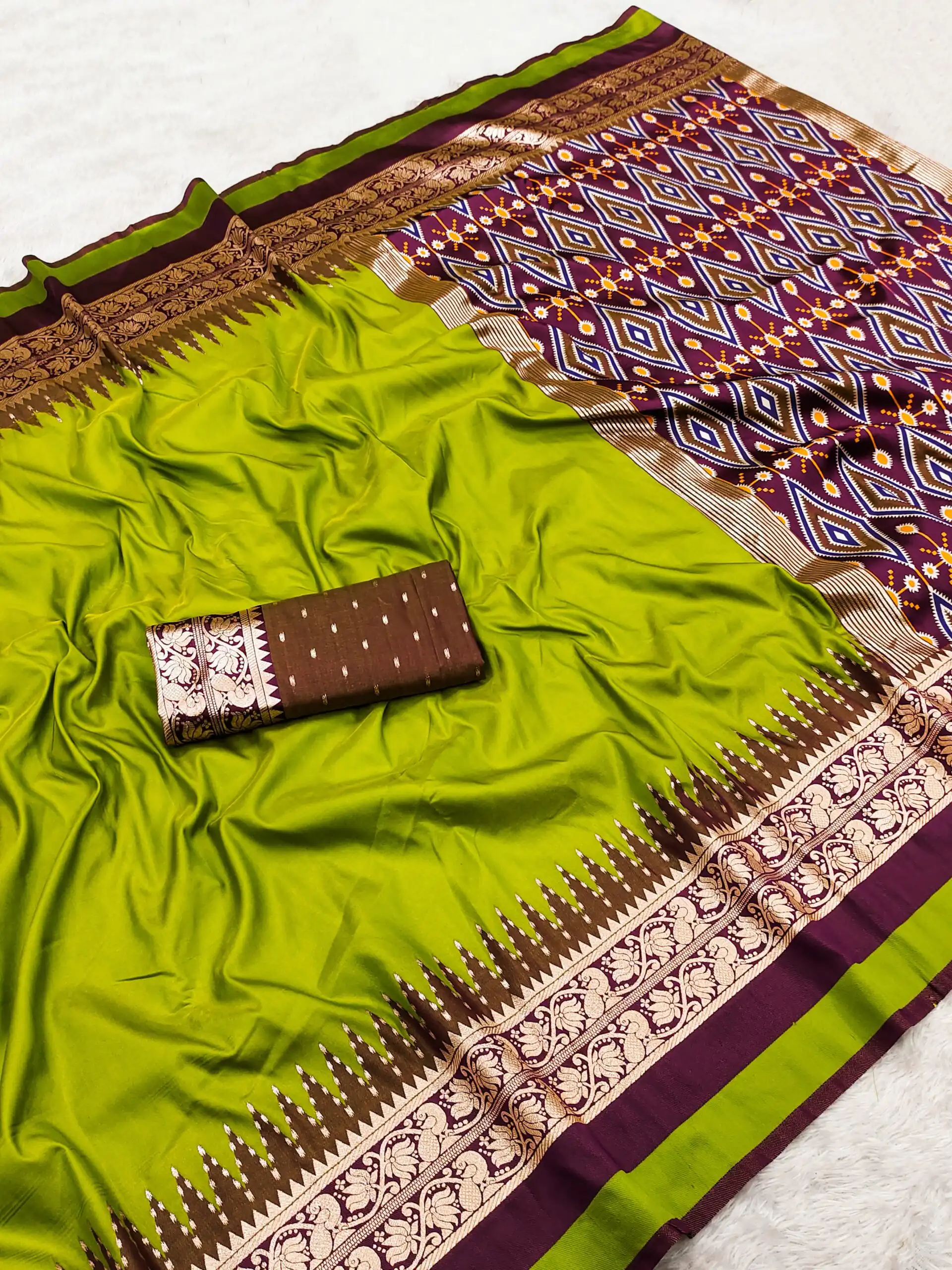 MB 261 Mehandi | Purple Soft Crafted Saree with Moti Work & Zari Work. Now at just ₹1999. Delivery 4-6 Working Days. Shop now. | Designer Sarees, Modern Digital sarees, Sarees, Bollywood Sarees, Creative Sarees, Embroidered Sarees, Ethnic Saree, Party Wear Sarees