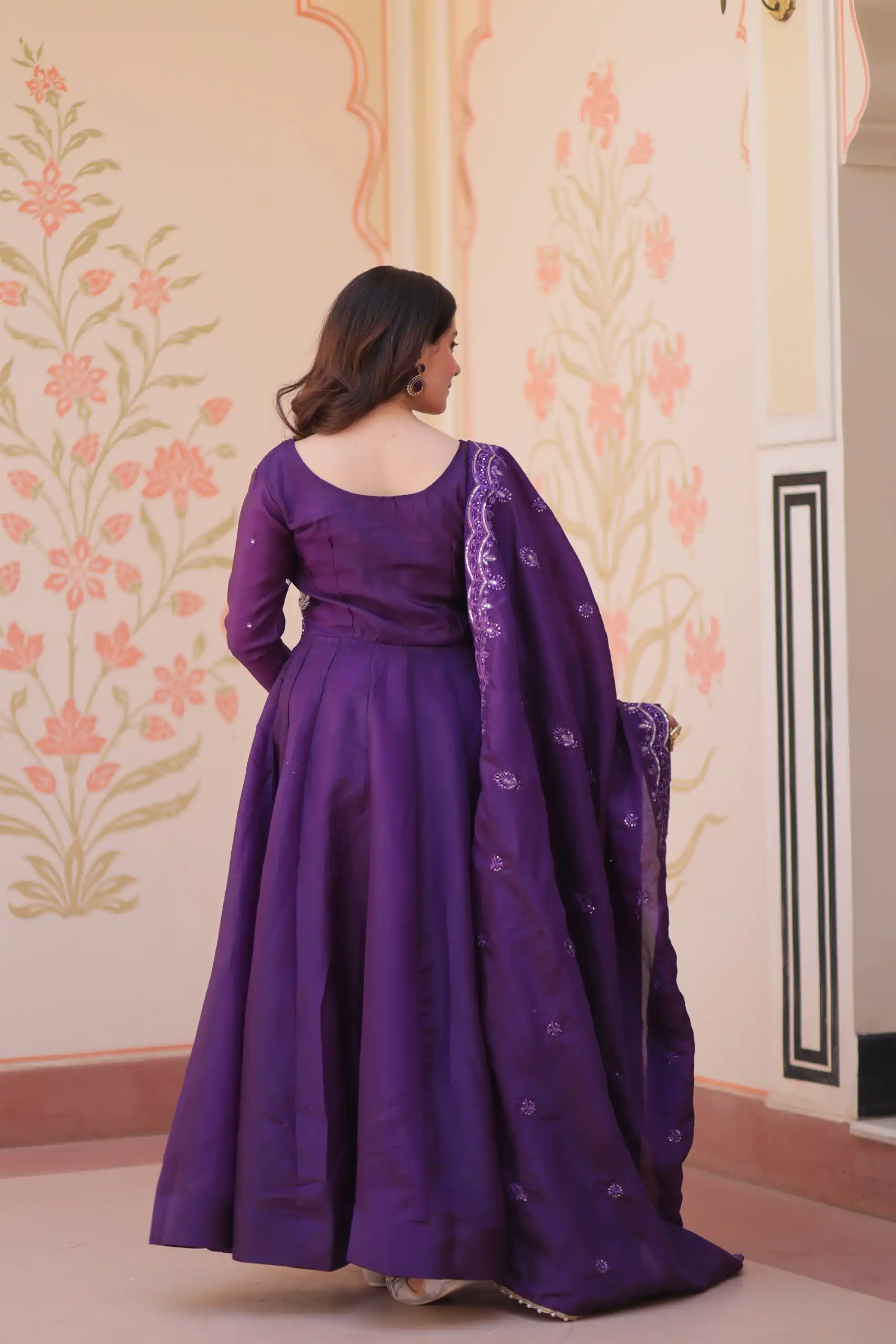 KA 1230 Purple in Gold Crush Zari Work & Embroidery Work Gown . Affordable Price ₹1999. Delivery 4-6 Working Days. Shop now. | Gowns, Bollywood Gowns, Creative Gowns, Designer Gowns, Embroidered Gowns, Party Wear Gowns