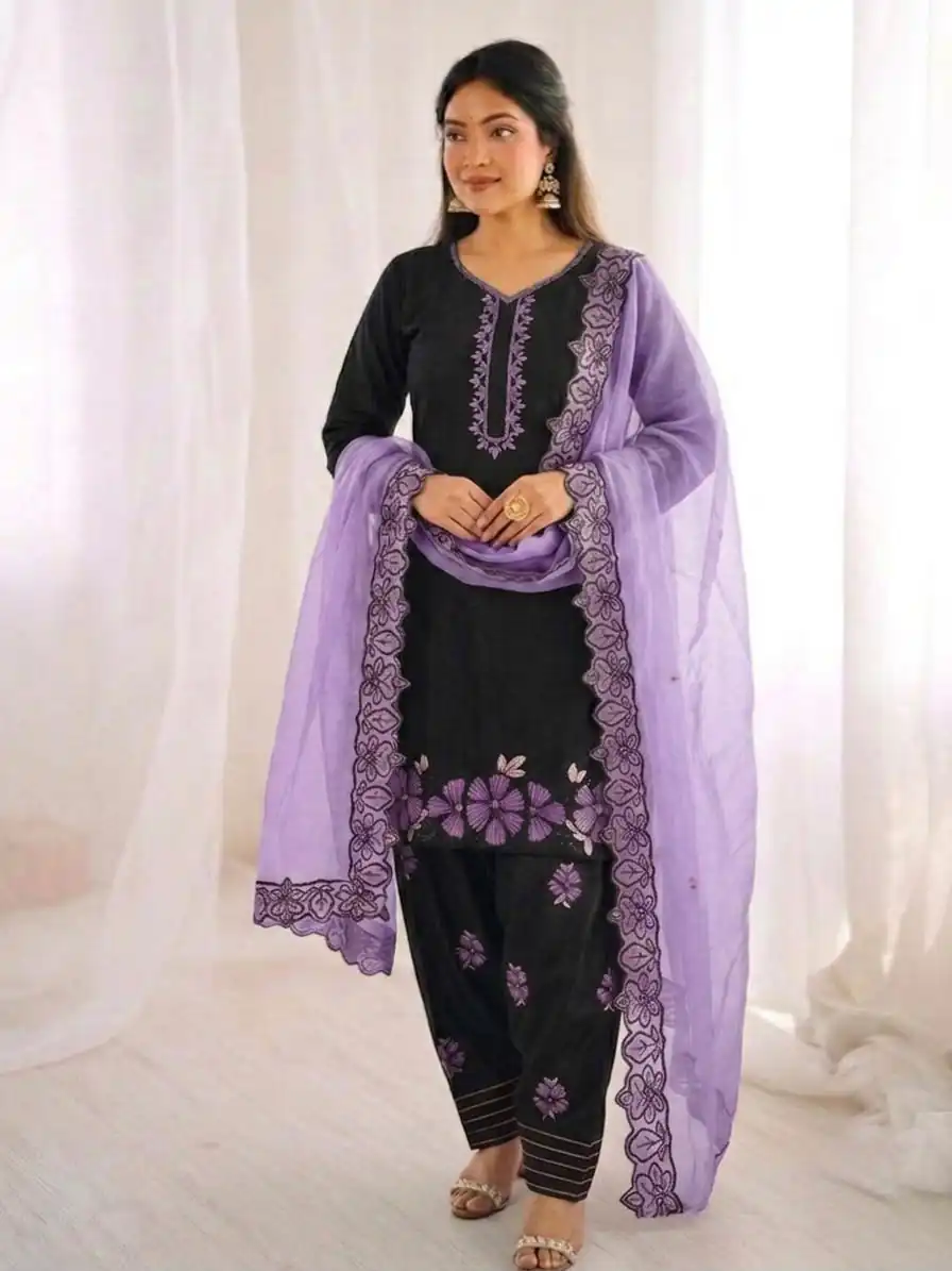 SR 1709 Purple Color Roman Silk Salwar Suit with Embroidery Work. Available at ₹2399 only. Delivery 4-6 Working Days. Shop now. | Jump Suits, Salwar suit, Casual Suits, Creative suits, Designer Suits, Palazzo Suits, Party Wear Suits, Patiala Suits, Straight Suits