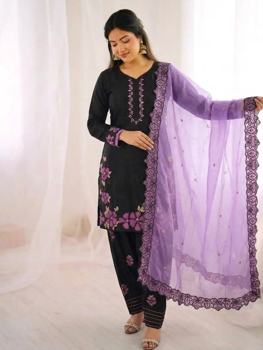 SR 1709 Purple Color Roman Silk Salwar Suit with Embroidery Work. Available at ₹2399 only. Delivery 4-6 Working Days. Shop now. | Jump Suits, Salwar suit, Casual Suits, Creative suits, Designer Suits, Palazzo Suits, Party Wear Suits, Patiala Suits, Straight Suits