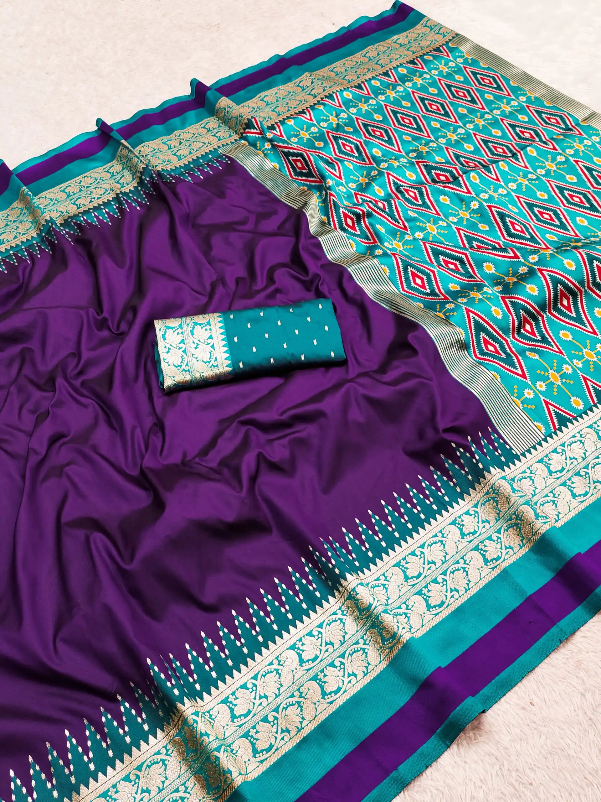 MB 261 Purple | Purple Soft Crafted Saree with Moti Work & Zari Work. Now at just ₹1999. Delivery 4-6 Working Days. Shop now. | Designer Sarees, Modern Digital sarees, Sarees, Bollywood Sarees, Creative Sarees, Embroidered Sarees, Ethnic Saree, Party Wear Sarees