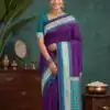 MB 261 Purple | Purple Soft Crafted Saree with Moti Work & Zari Work. Now at just ₹1999. Delivery 4-6 Working Days. Shop now. | Designer Sarees, Modern Digital sarees, Sarees, Bollywood Sarees, Creative Sarees, Embroidered Sarees, Ethnic Saree, Party Wear Sarees