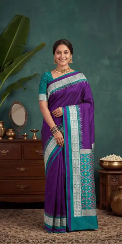 MB 261 Purple | Purple Soft Crafted Saree with Moti Work & Zari Work. Now at just ₹1999. Delivery 4-6 Working Days. Shop now. | Designer Sarees, Modern Digital sarees, Sarees, Bollywood Sarees, Creative Sarees, Embroidered Sarees, Ethnic Saree, Party Wear Sarees