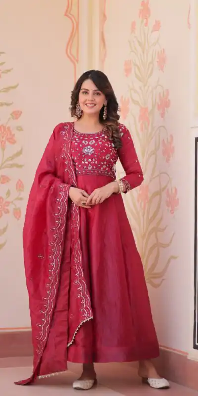 KA 1230 Red in Gold Crush Zari Work & Embroidery Work Gown . Affordable Price ₹1999. Delivery 4-6 Working Days. Shop now. | Gowns, Bollywood Gowns, Creative Gowns, Designer Gowns, Embroidered Gowns, Party Wear Gowns