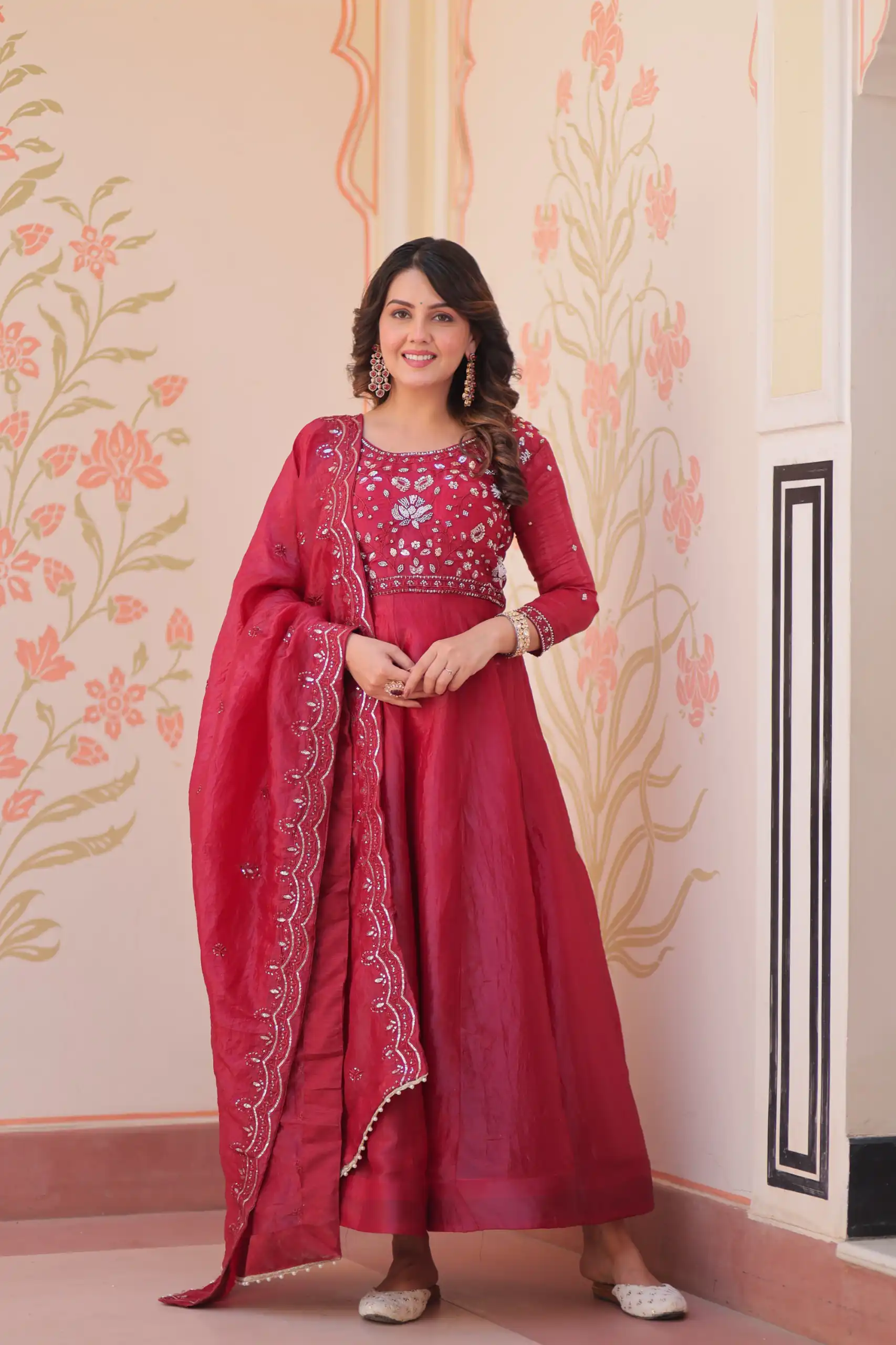 KA 1230 Red in Gold Crush Zari Work & Embroidery Work Gown . Affordable Price ₹1999. Delivery 4-6 Working Days. Shop now. | Gowns, Bollywood Gowns, Creative Gowns, Designer Gowns, Embroidered Gowns, Party Wear Gowns